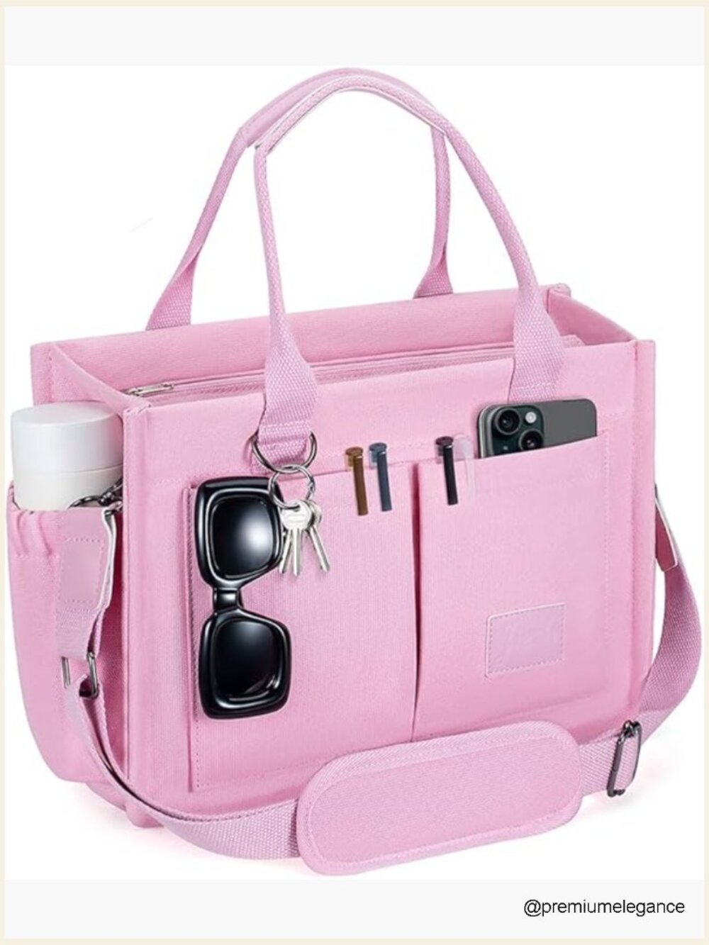 Canvas Tote Bag with Pockets - Everyday Satchel Handbag